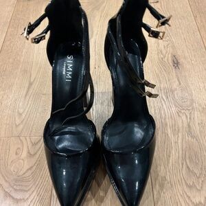 SIMMI London Black Patent Pointed Toe Ankle Strap Heels